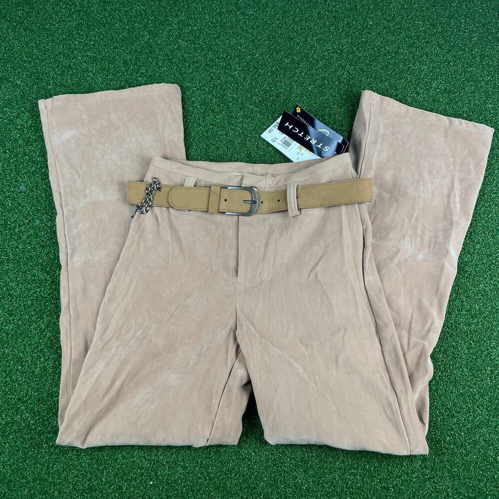 Vintage Y2K NWT Girls Iz Byer Tan Suede Belted Flare Pants Sz 10